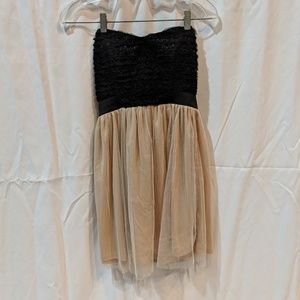 Black lace and beige tulle mini dress
